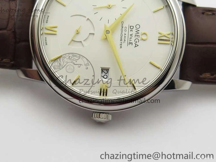 0110 Affordable De Ville Prestige Real PR SS ZF 1:1  Best Edition White Dial YG Markers Brown Leather Strap MIYOTA 7899